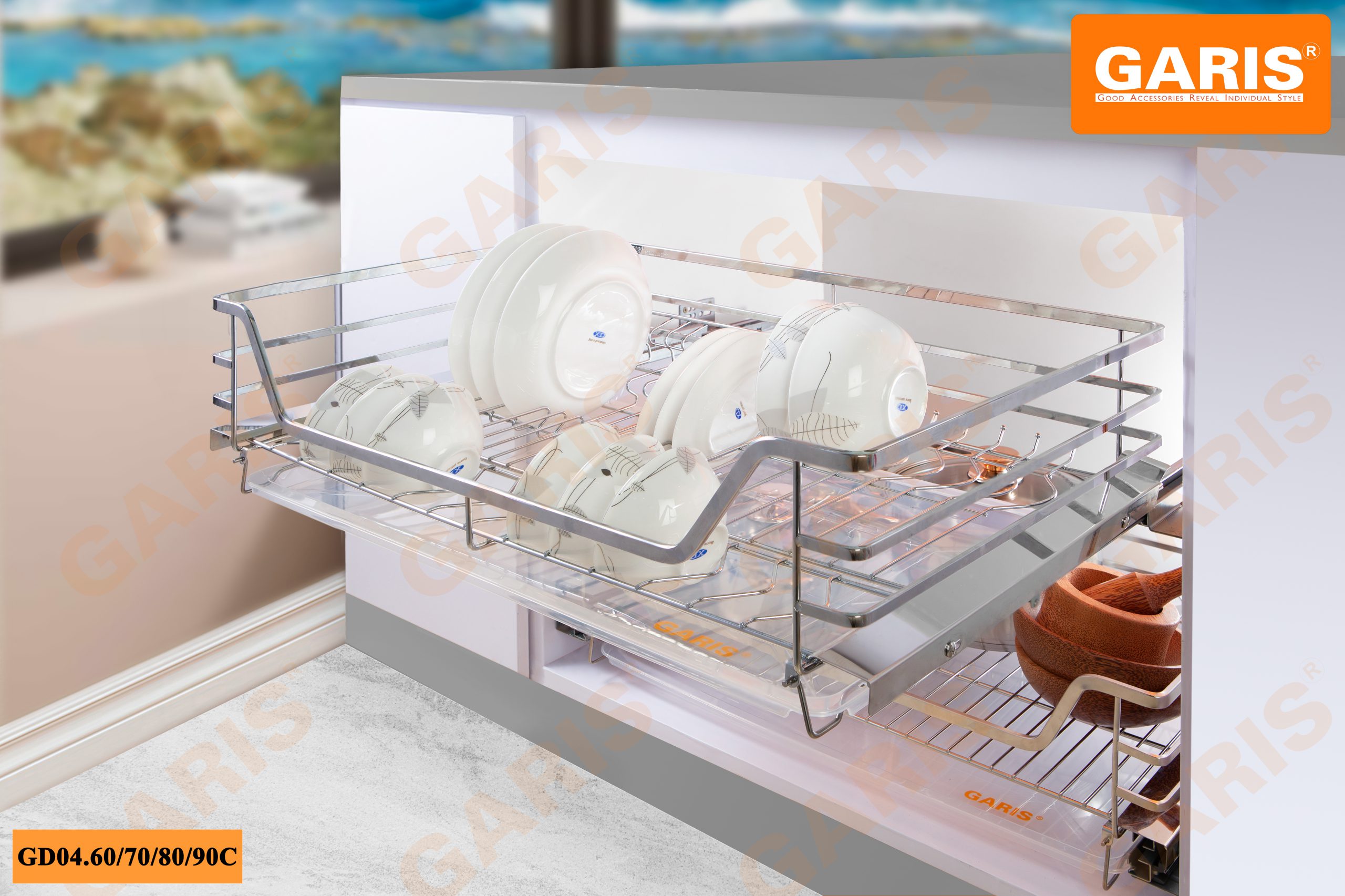 Giá bát đĩa đa năng, nan vuông, bề mặt mạ chrome, dùng cho cánh mở