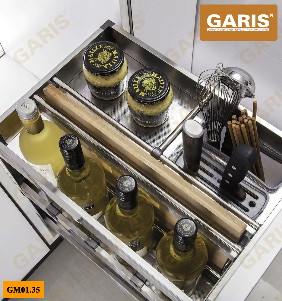 Giá dao thớt, gia vị, chai lọ đa năng, inox tấm, dùng cho cánh kéo GM01.35