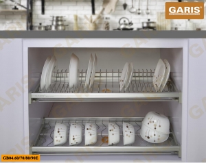 Giá bát đĩa đa năng cố định, nan tròn, bề mặt điện hóa, 2 tầng, lắp tủ bếp trên 