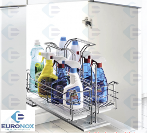 Kệ Đựng Chất Tẩy Rửa Inox Nan, Ray âm Giảm Chấn EURONOX EU3-350S